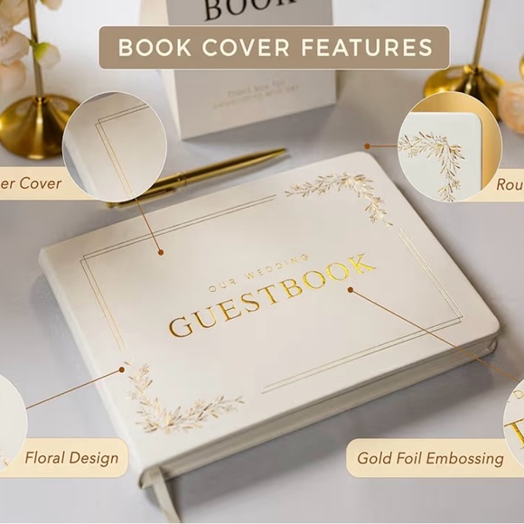 Elegant Ivory Wedding Guest Registry Book with Gold Lettering - Picture 4 of 4